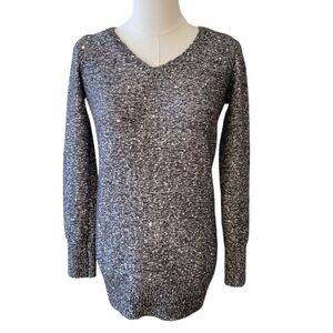 WHBM Black & Gray Marled Sequined Tunic Sweater Size XS